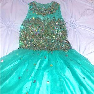 Turquoise homecoming dress with diamonds